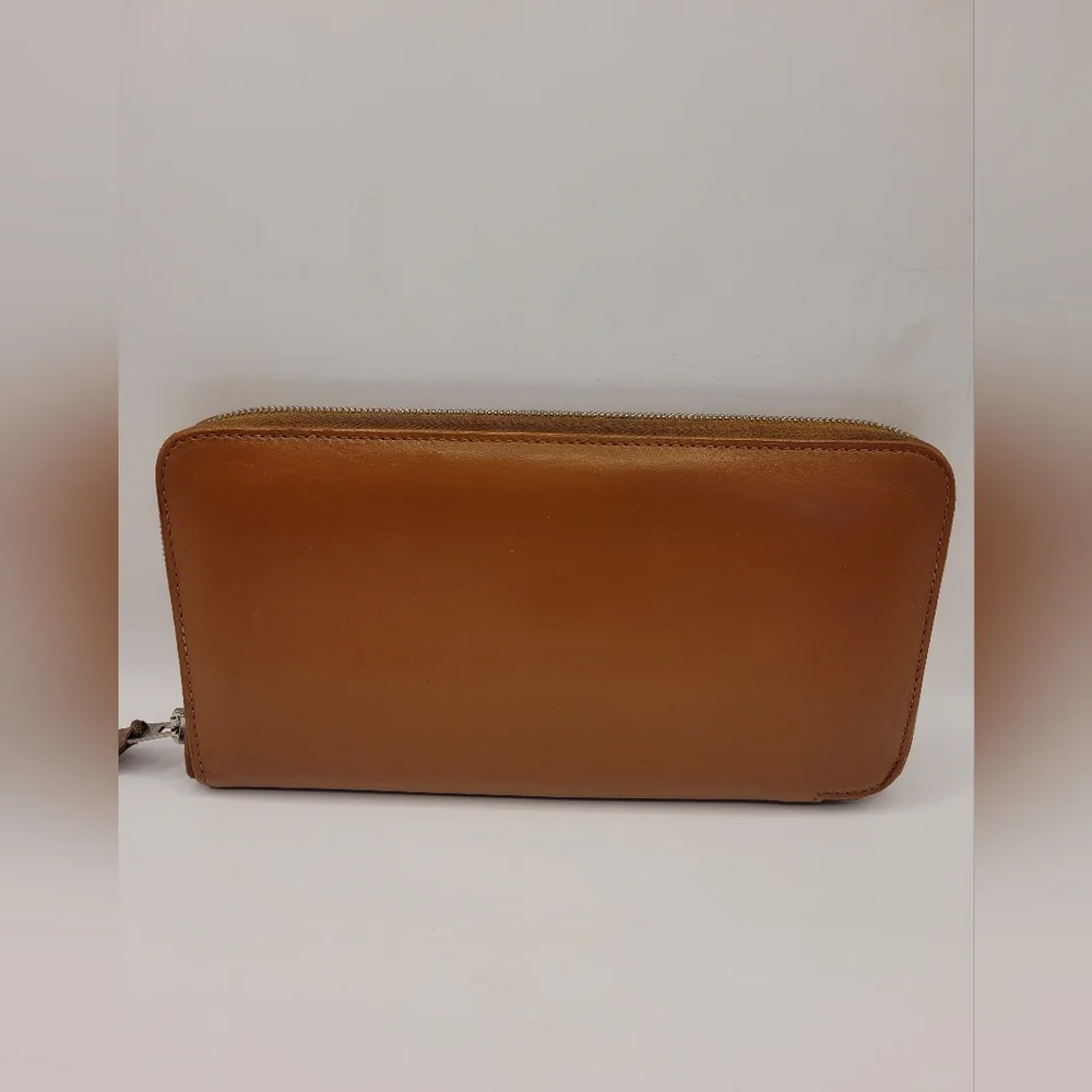 Hermes Leather Long Zip Around Camel Wallet